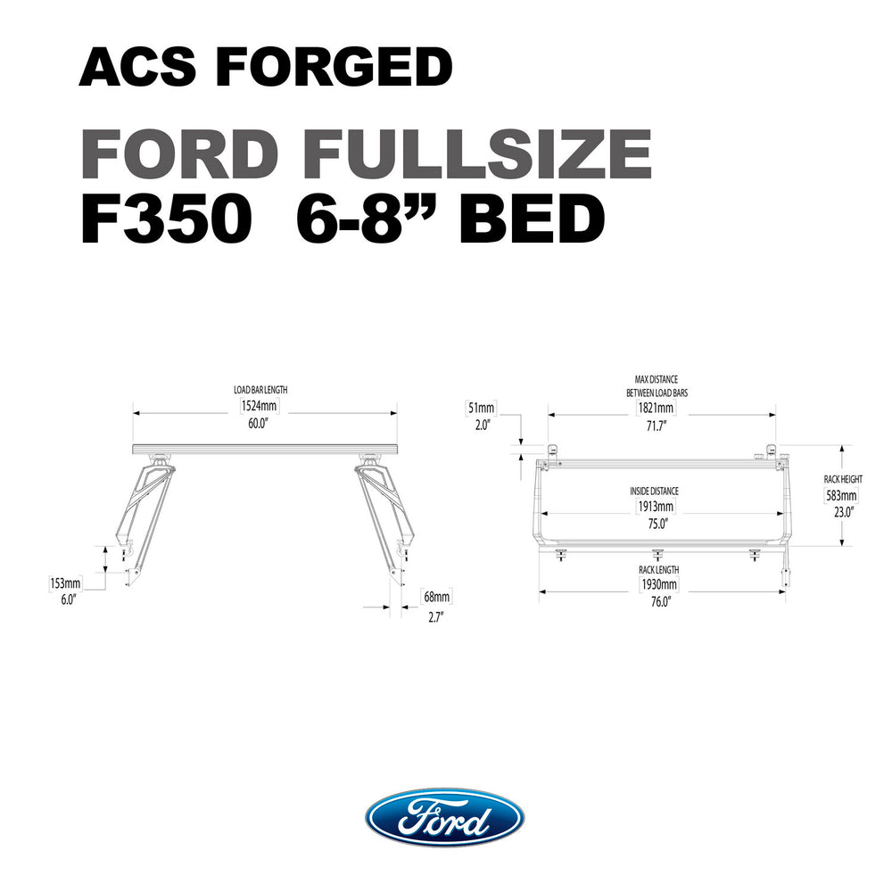 dimensions of Leitner Designs FORGED Active Cargo System For Ford full size F350 6-8" bed