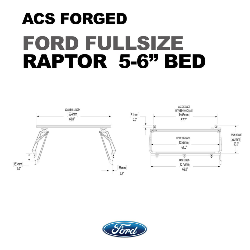 dimensions of the Leitner Active Cargo System ACS Forged For Ford Raptor Pick-Up Trucks