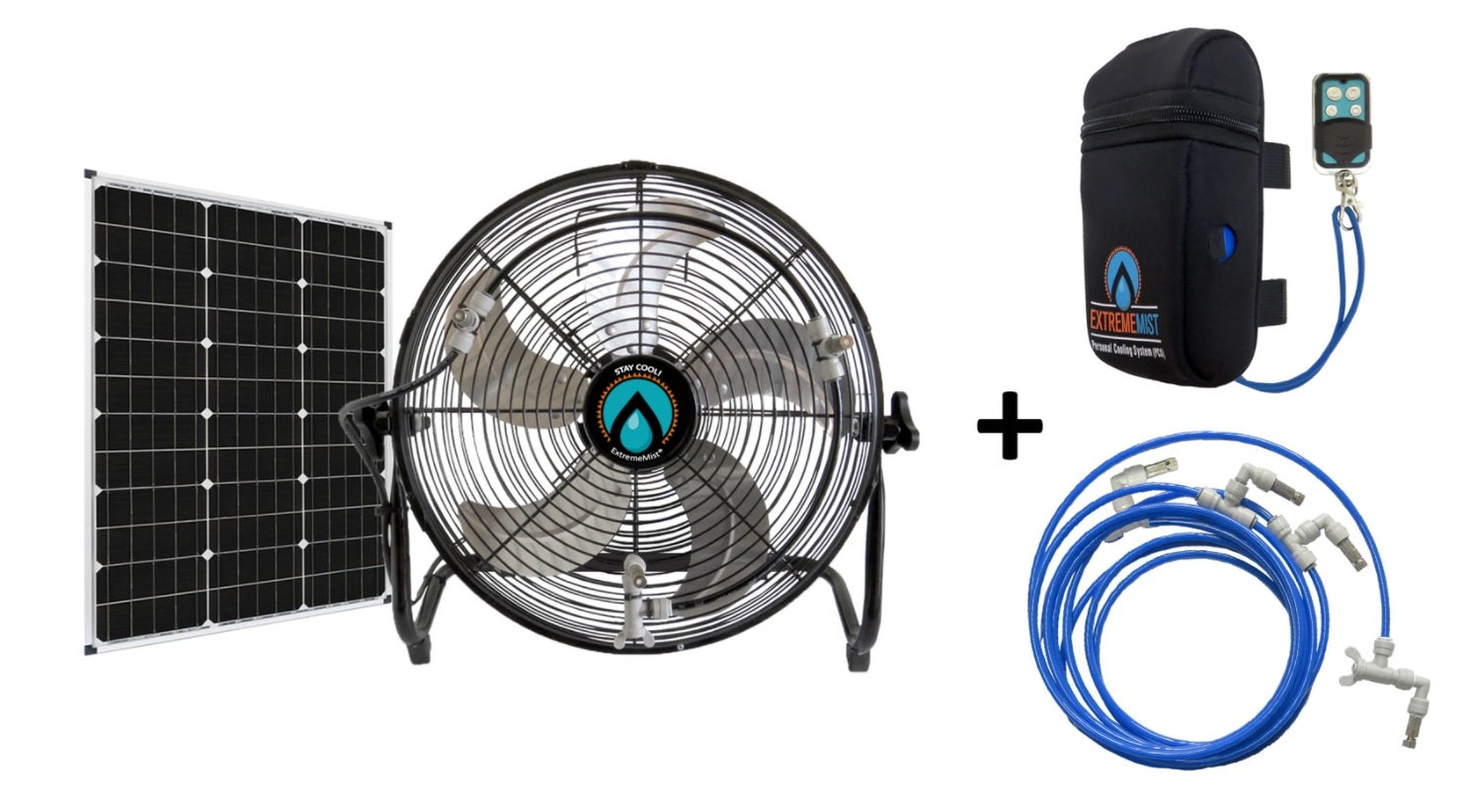 Extrememist Portable Misting Fan With Solar Panel, PCS Pump & Mist line attachment