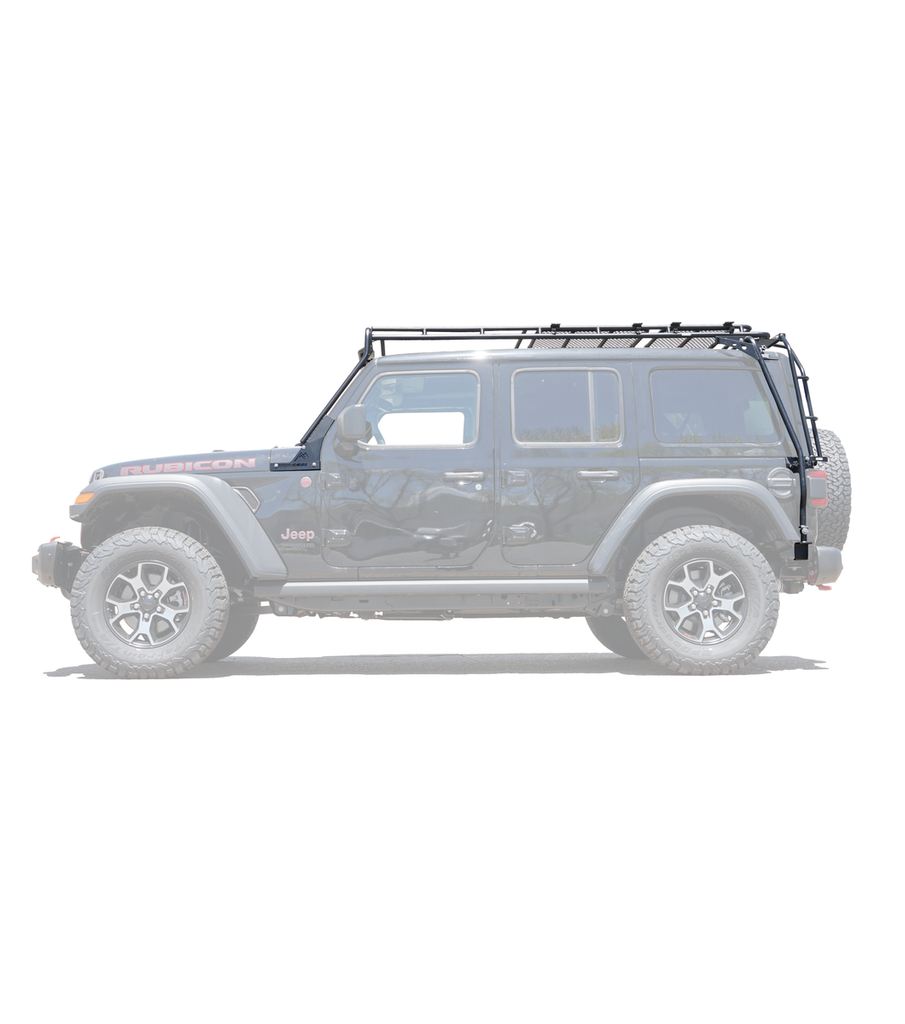 GOBI Stealth Roof Rack for JEEP JL 4Door Sky One Touch w/ 40” LED Lightbar Set Up on Top of Car Side View