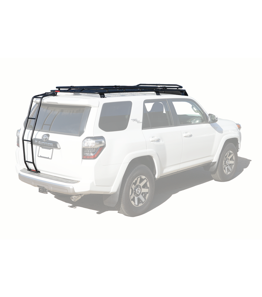 GOBI Stealth Roof Rack for TOYOTA 4Runner 5th Gen. with Sunroof 40” LED Set Up on Top of Car Back View with Ladder