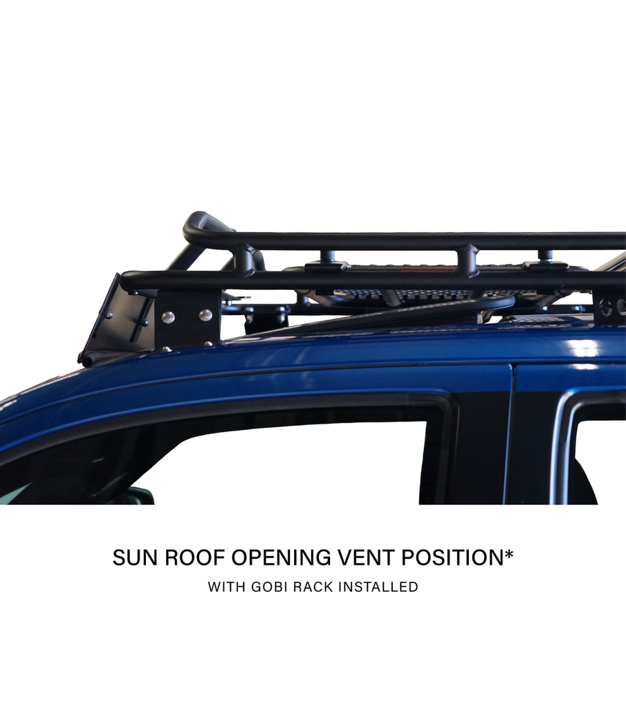GOBI Stealth Roof Rack for TOYOTA 4Runner 5th Gen. with Sunroof 40” LED Set Up on Top of Car Side View Close Up Sun Roof Opening Vent Position
