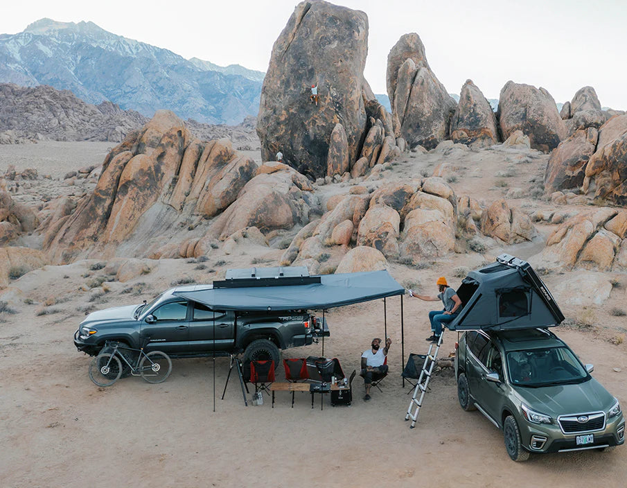 iKamper ExoShell Awning Deployed With Campers Next To It