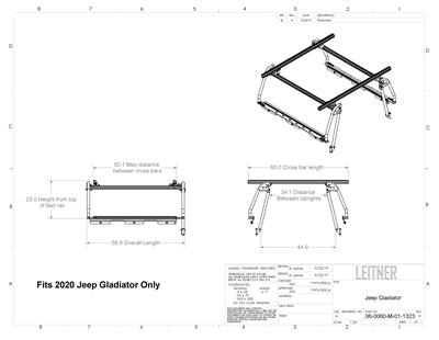LEITNER DESIGNS - ACTIVE CARGO SYSTEM - JEEP Gladiator -Dimensions