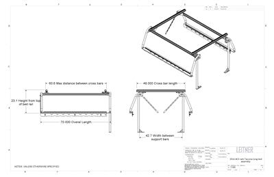 LEITNER DESIGN - ACTIVE CARGO SYSTEM - TOYOTA TACOMA LONG BED 2016+ Dimensions