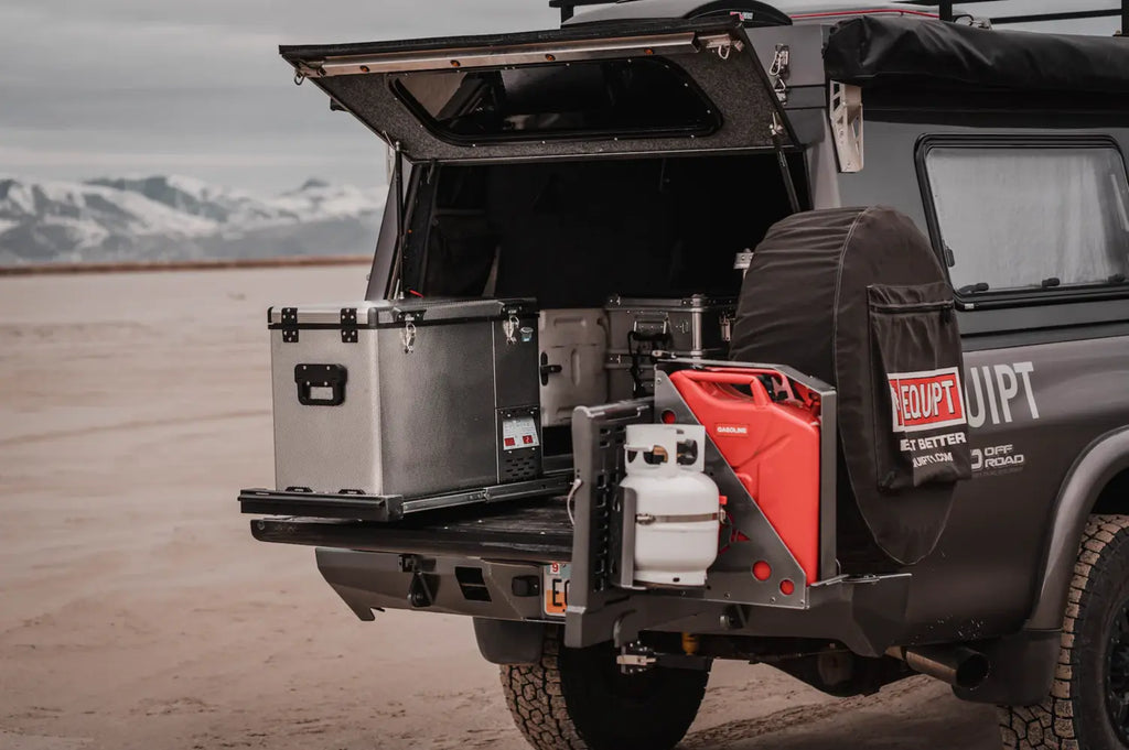 Legacy smart fridge in the back of the car while overlanding