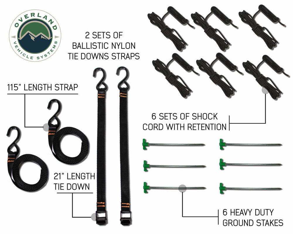 Overland Vehicle Systems Nomadic 180 Awning Package and Accessory Inclusions