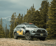 Prinsu Roof Rack on Rav4 color green in forest with Jerry Can