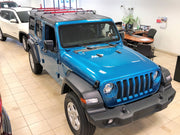 Red Click-In Crossbars Mounted on JLU 4-Door Wrangler