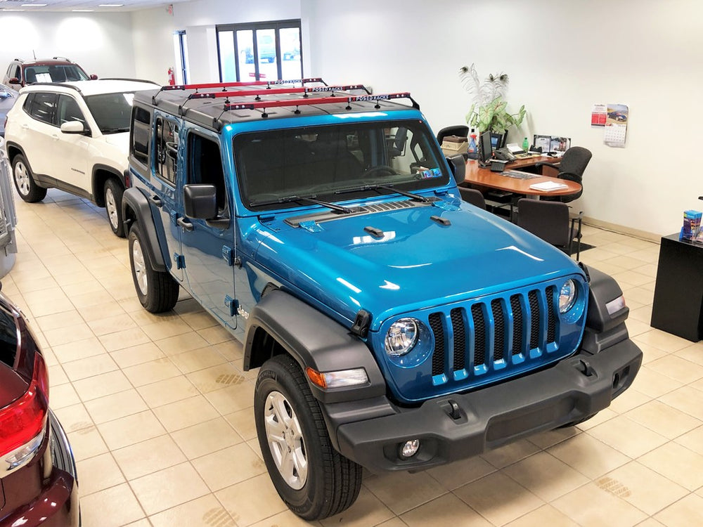 Red Three-Piece Crossbar by SMS Auto Parts for Jeep Wrangler JLU 4-Door