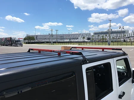 Jeep Wrangler JKU with Mounted Exposed Racks 9705 Red No Drill Needed