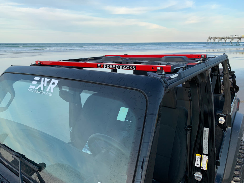 SMS Auto Parts Red Under Soft Top Click In Cross Bars for Jeep Wrangler