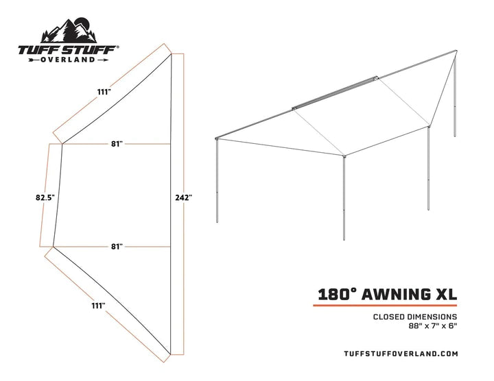 Tuff Stuff 180º Degree XL Awning Dimensions