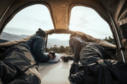 People Inside The Thule Approach M 2-3 Person Roof Top Tent Fennel Tan