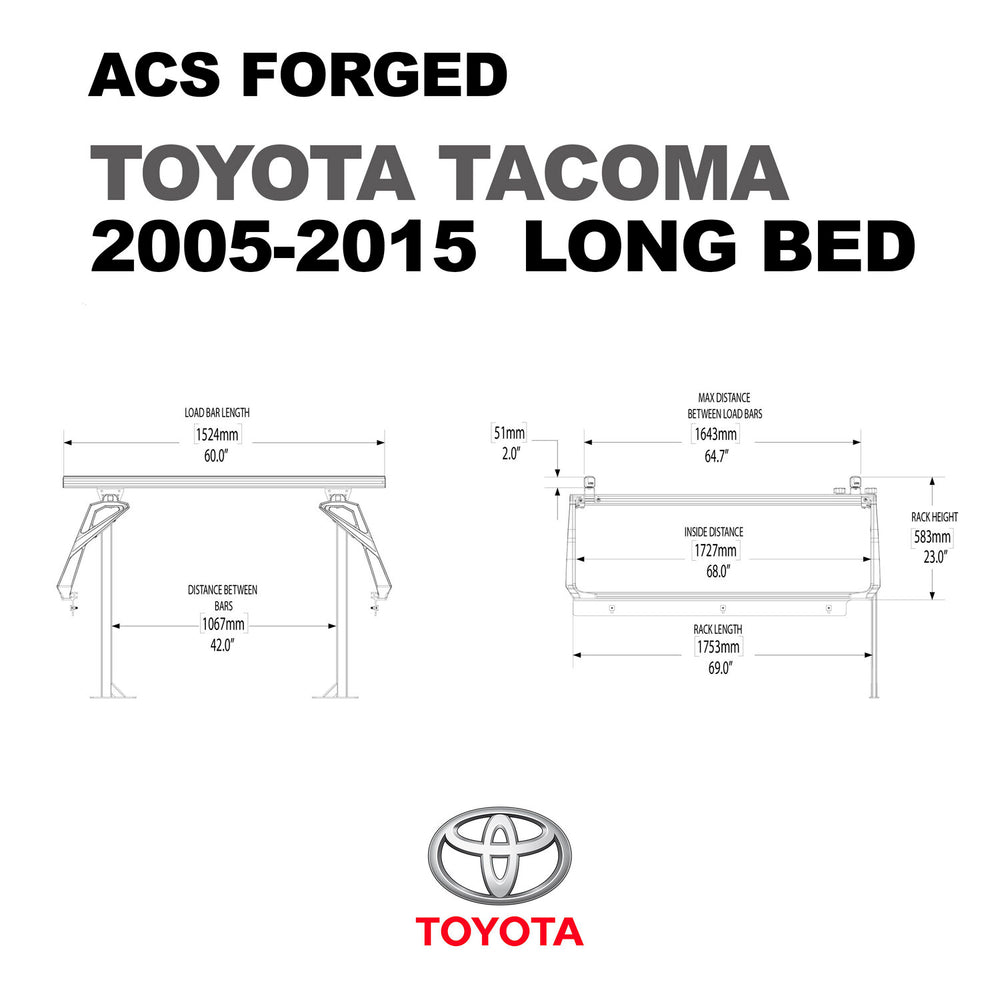 Dimensions of the Leitner Designs FORGED Active Cargo System For Toyota Tacoma 2005-2015 long bed
