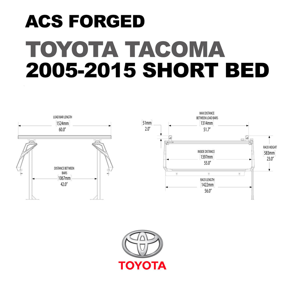Dimensions of the Leitner Designs FORGED Active Cargo System For Toyota Tacoma 2005-2015 short bed