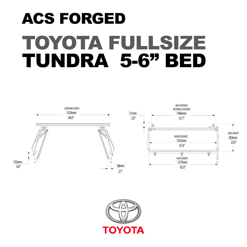 Dimensions of the Leitner Designs FORGED Active Cargo System For Toyota full size Tundra 5-6" bed