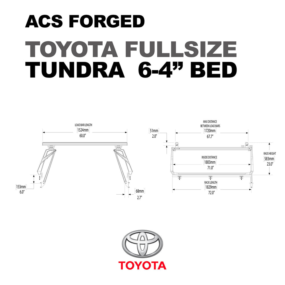 Dims of the Leitner Designs FORGED Active Cargo System For Toyota full size Tundra 6-4" bed