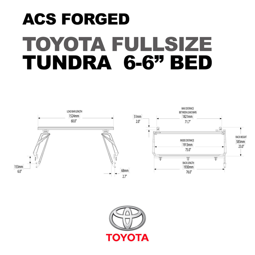 Dimensions of the Leitner Designs FORGED Active Cargo System For Toyota full-size Tundra 6-6" bed