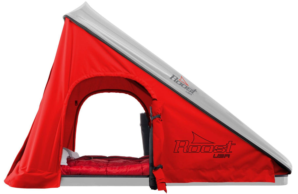 Roost Explorer Hardshell Roof Top Tent gray Shell red fabric