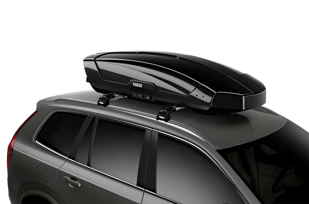 Thule Motion XT L On Top of Car Black Front Side View