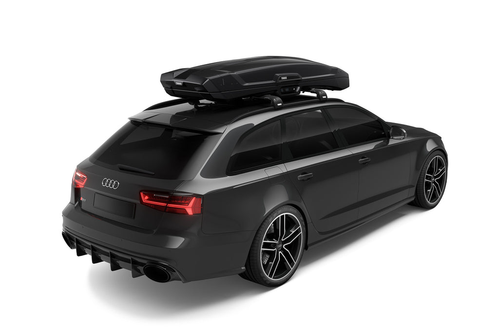 Thule Vector Alpine Rooftop Cargo Carrier On Top of Car Back Side View