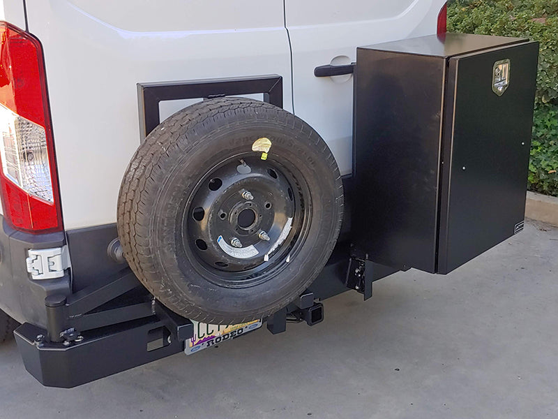 Ford Transit Rear Bumper with Tire and Storage Box Mount by Aluminess