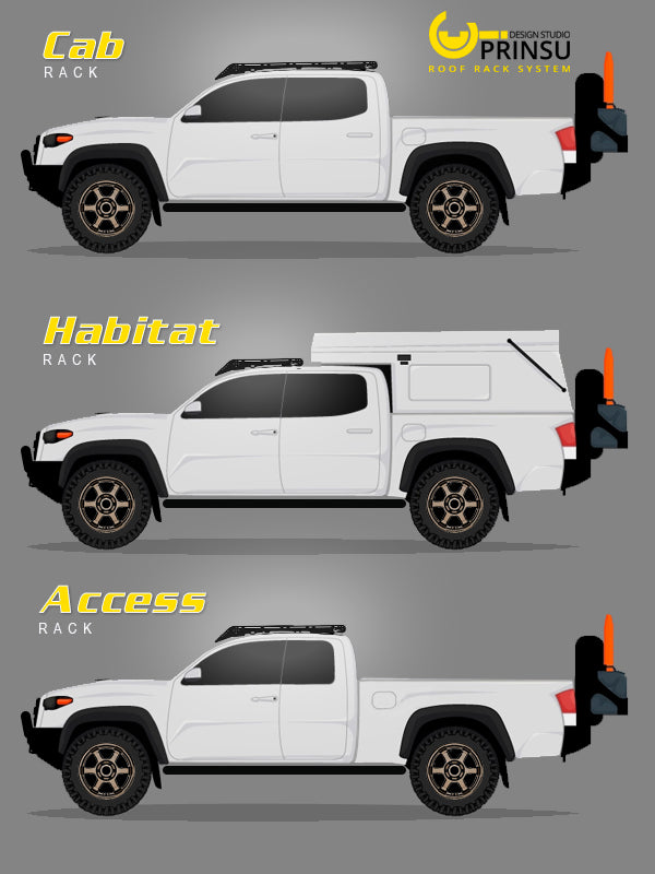 Prinsu Roof Rack explanation for Tacoma, Cab Rack, Habitat Rack and Access Rack