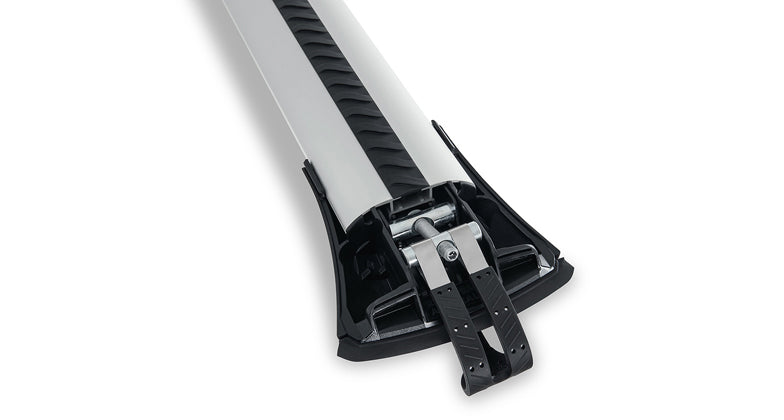 Image showcasing the Vortex StealthBar 2 Bar Roof Rack by Rhino Rack Silver from above.