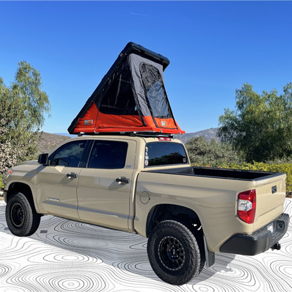 side view of an open BadAss Rugged Rooftop Tent For Toyota Tundra CrewMax 2007-2022