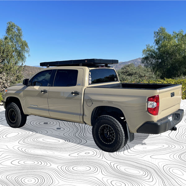 side view of closed BadAss Rugged Rooftop Tent For Toyota Tundra CrewMax 2007-2022