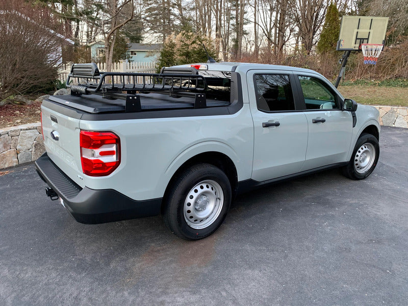 Side View Of The BillieBars Bed Bars For Maverick With A Basket Rack On Top 