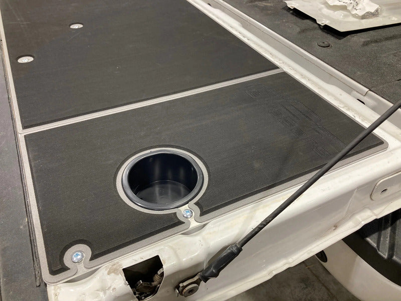 Close Up View Of The BillieBars F150 Tailgate Cover Cup Holder