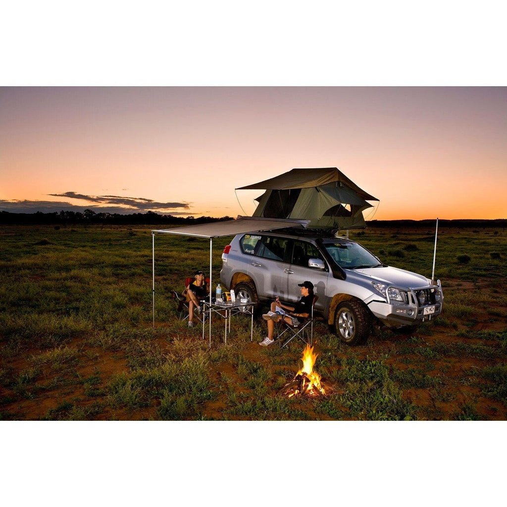 Long range view of the Boulia Roof Top Tent with awning - TJM