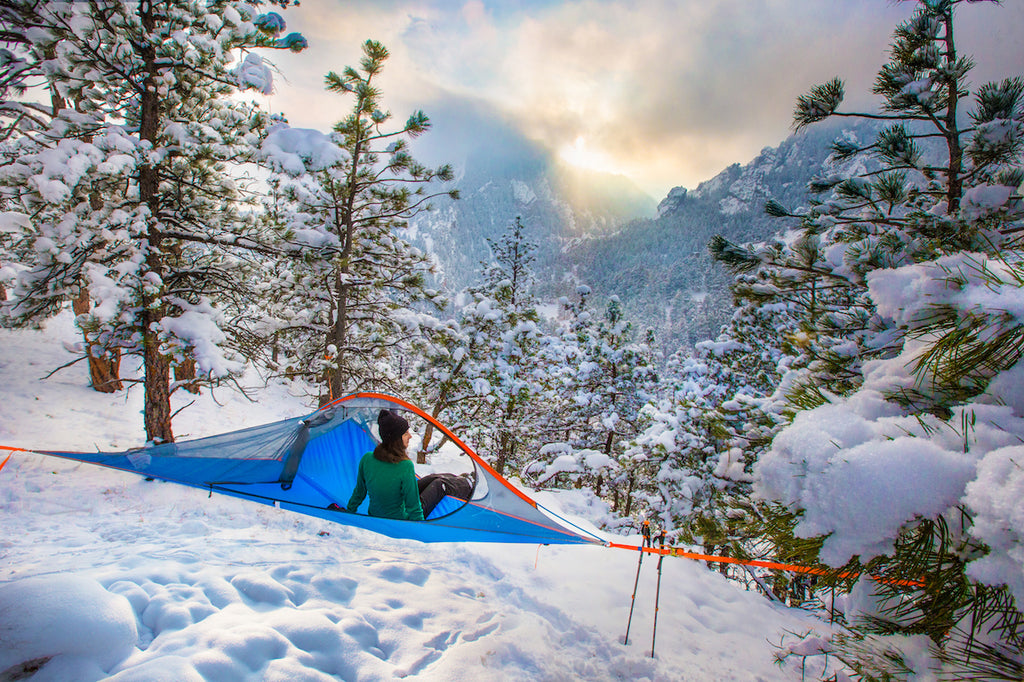 camping in the snow with Flite+ 2 Person Tree Tent - 10 Min Set Up - Lightweight - by Tentsile