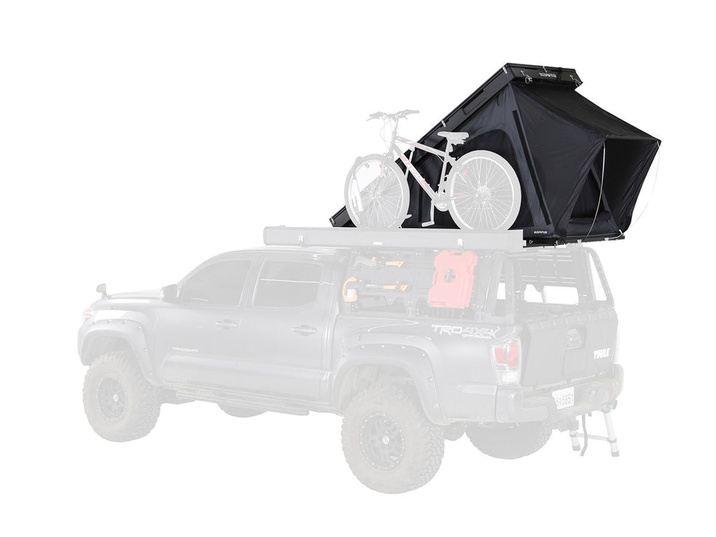 ikamper bdv solo hard top tent with bicycle next to it