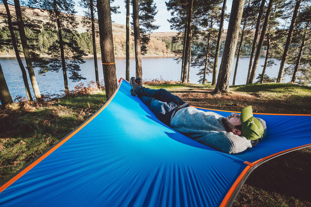 person lying on T-Mini Double Hammock - Lightweight - Fits 2 People - by Tentsile 