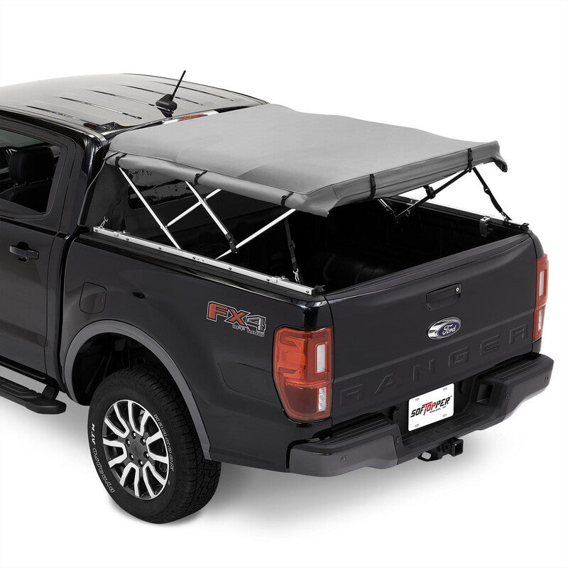 Softopper Ford Ranger Truck Bed Cap Gray With Sides Rolled Up