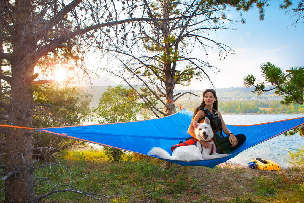 T-Mini Double Hammock - Lightweight - Fits 2 People - by Tentsile  person with a dog