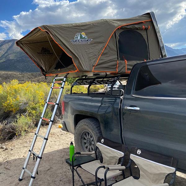 roof tent pickup Tuff Stuff Overland Alpha II Hard Top Side Open Tent, Black, 2 Person