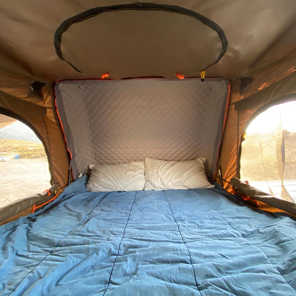 Picture showing the enterior of the alpha 2 roof top tent that can fit 2 people