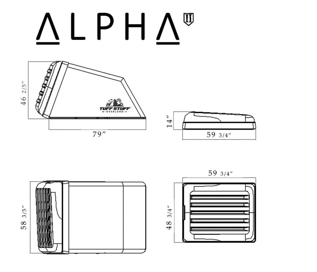 Image showing the dimensions of the alpha 2 roof top tent