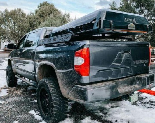 Back View Of The BillieBars Bed Bars For Toyota Tundra With Packed Up RTT